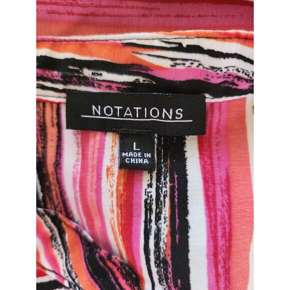 Notations Pink Striped Roll Tab Sleeves Button Up Blouse Size L - Picture 4 of 5